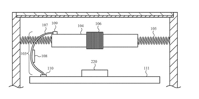 Detalle de la patente que muestra una batería móvil conectada al cuerpo del Apple Watch