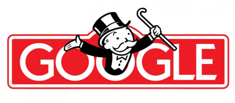 El logotipo del juego de mesa Monopoly, completo con Uncle Pennybags, se ha transformado para decir Google.
