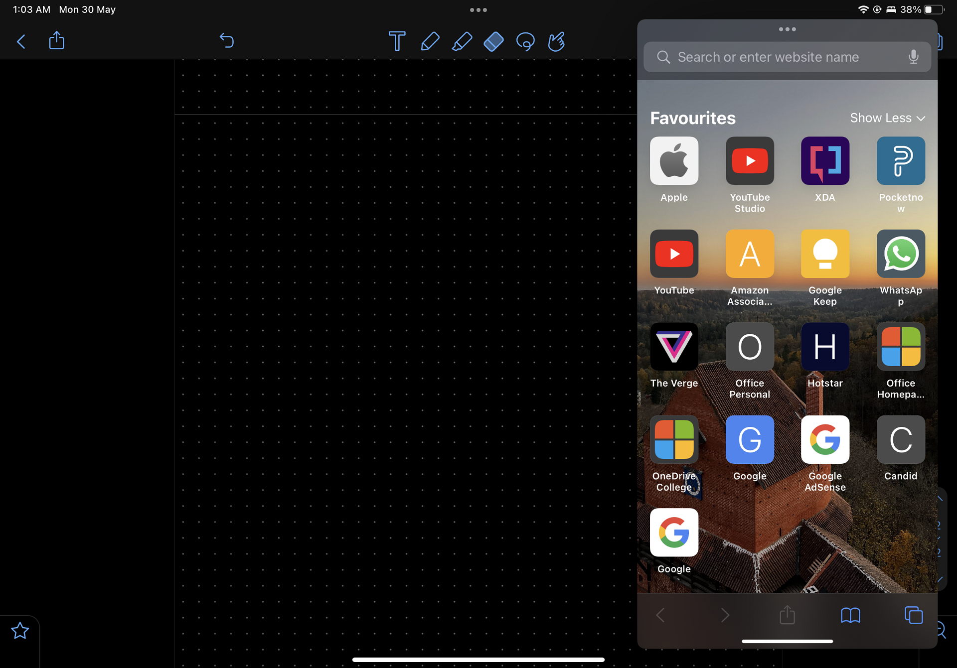 una captura de pantalla que muestra que Slide Over está activo en el iPad
