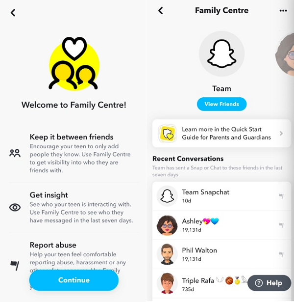 Centro familiar de Snapchat