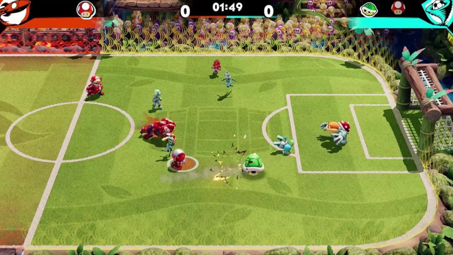 Captura de pantalla del juego para revisar Mario Strikers Battle League