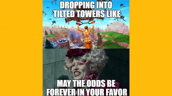 Memes de Fortnite: una imagen muestra a un jugador deslizándose en Tilted Towers