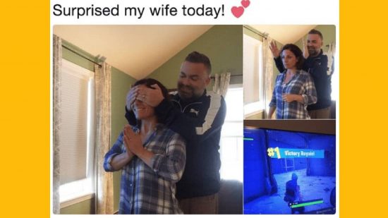 Memes de Fortnite: un hombre sostiene sus hsnads sobre la cara de su esposa solo para revelar que ganó en Fortnite
