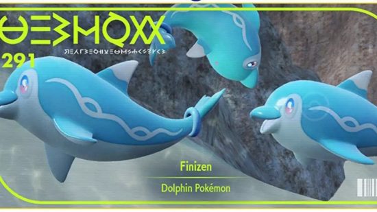 Cómo evolucionar a Finizen: la portada de la Pokédex de Finizen muestra a tres de ellos nadando en el océano.