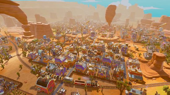 Nintendo Switch 2-23 Lanzamientos independientes: una captura de pantalla presenta SteamWorld Build, un constructor de ciudades del desierto