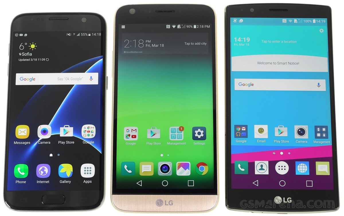 LG G5 flanqueado por el Galaxy S7 y el LG G4