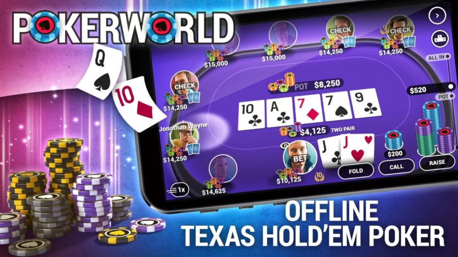 Gráfico promocional de Poker World: Offline, uno de los juegos de póquer móvil más populares