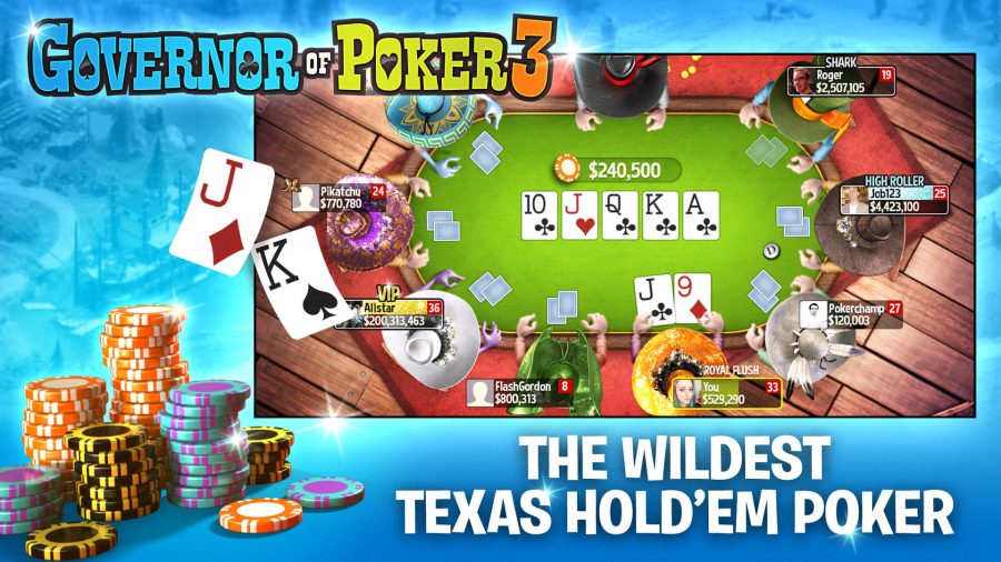 Arte promocional de Governor of Poker 3, uno de los juegos de póquer más populares en dispositivos móviles
