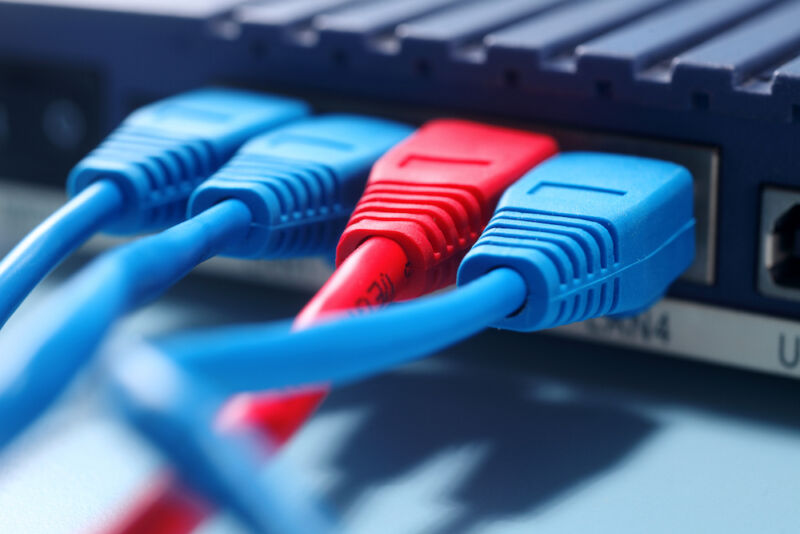 Cables de computadora conectados a un enrutador.